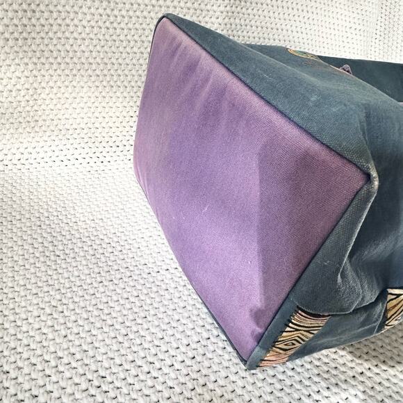 Laurel Burch Blue Denim Purple Drawstring Pull Handpainted Butterfly Backpack - Picture 9 of 13